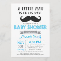 Mustache Baby Shower Invitation Blue and Gray