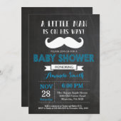 Mustache Baby Shower Invitation Blue and Gray (Front/Back)