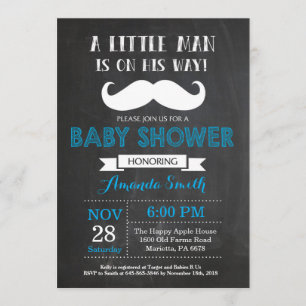 Mustache Baby Shower Invitation Blue and Gray