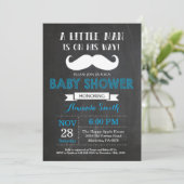 Mustache Baby Shower Invitation Blue and Gray (Standing Front)