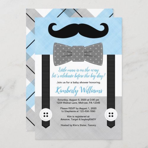 Mustache baby shower invitation blue little man