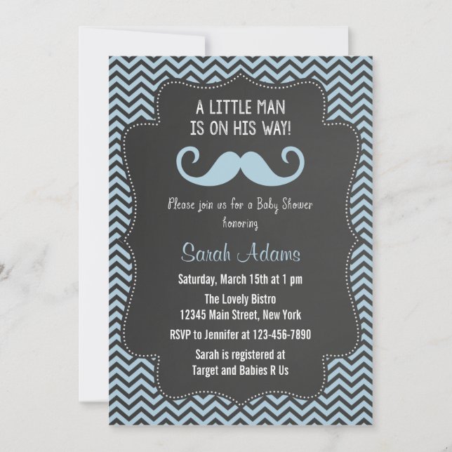 Mustache Baby Shower Invitation Chalkboard (Front)