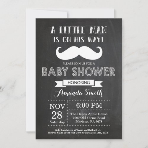 Mustache Baby Shower Invitation Chalkboard