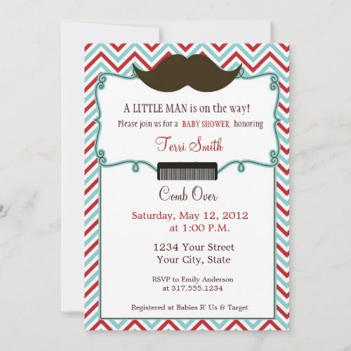 Mustache Baby Shower Invitation for Little Man