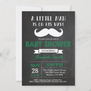 Mustache Baby Shower Invitation Green and Gray