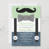 mustache baby shower invitation green navy bow tie (Front)