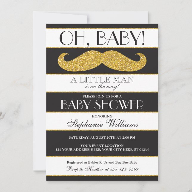 Mustache Baby Shower Invitation - Little Man (Front)
