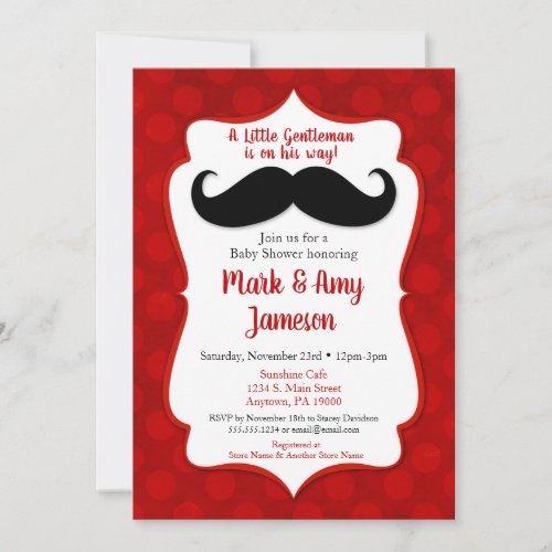 Mustache Baby Shower Invitation Little Man Red