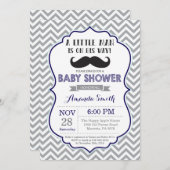 Mustache Baby Shower Invitation Navy Blue and Gray (Front/Back)