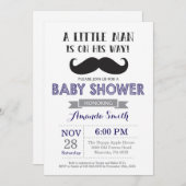Mustache Baby Shower Invitation Navy Blue and Gray (Front/Back)