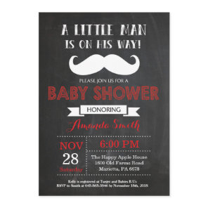 Mustache Baby Shower Invitation Red and Gray