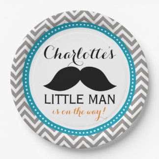 Mustache Baby Shower Paper Plates, Little Man Blue Plates
