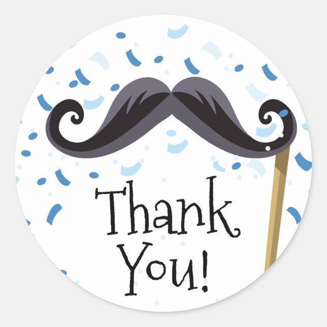 Mustache Baby Shower Thank You Favor Sticker (Front)