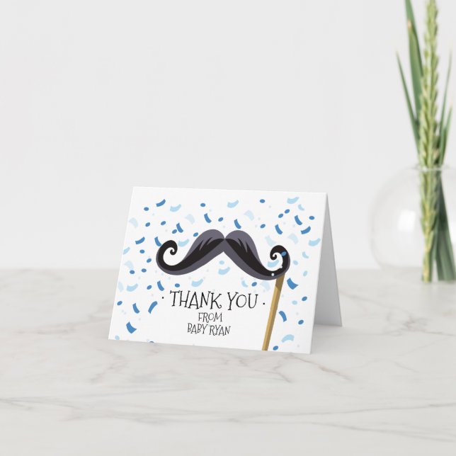 Mustache Baby Shower Thank You Note (Front)