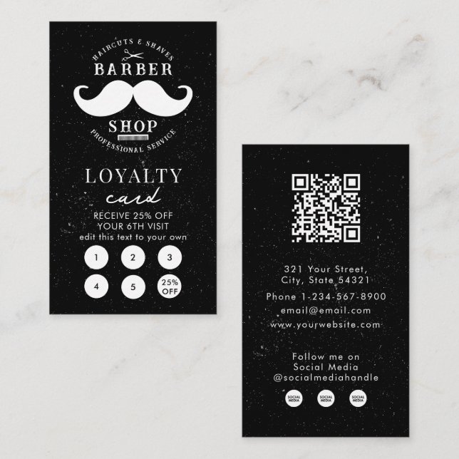 Mustache Barber Shop Hairstylist Loyalty Card (Front/Back)