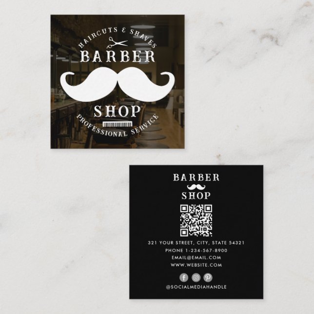 Mustache Barber Shop Masculine Hairstylist Photo Square Business Card (Front/Back)