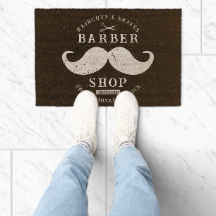 Mustache Barber Shop Modern Hairstylist Barbershop Fiber Doormat