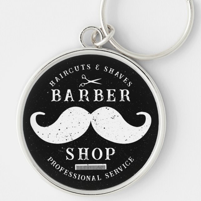 Mustache Barber Shop Modern Hairstylist Barbershop Keychain (Front)