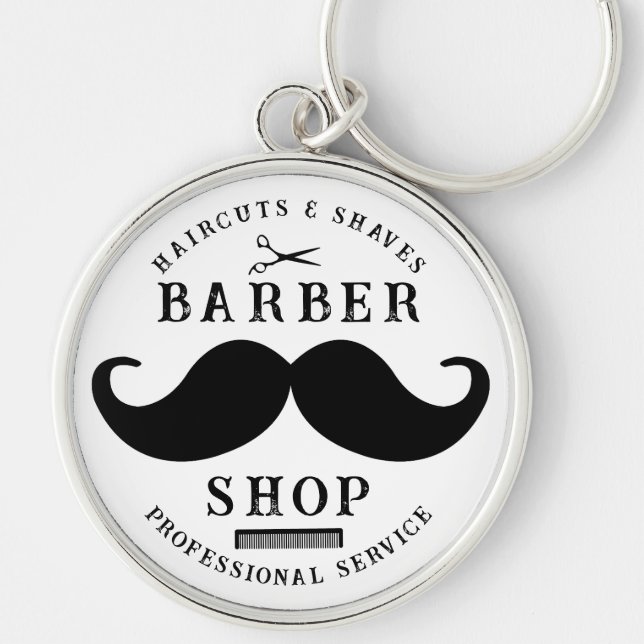 Mustache Barber Shop Modern Hairstylist Barbershop Keychain (Front)