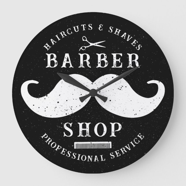 Mustache Barber Shop Modern Hairstylist Barbershop Large Clock (Front)