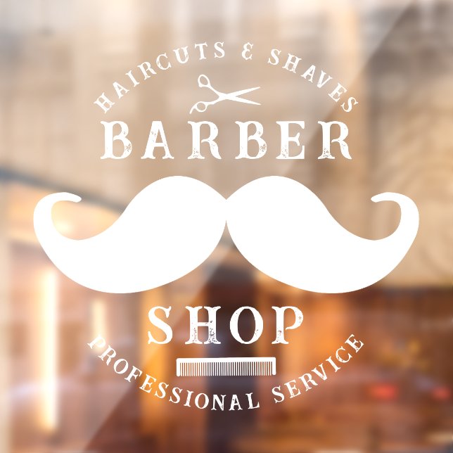 Mustache Barber Shop Modern Hairstylist Barbershop Window Cling (Sheet 2)
