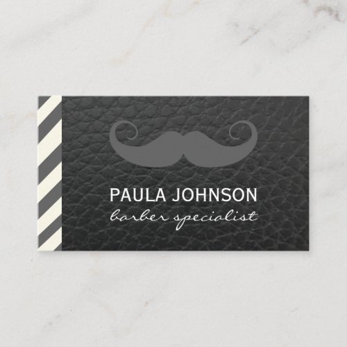 Mustache Barber Shop Pole Black Leather Business Card