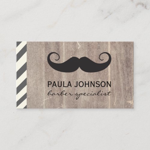 Mustache Barber Shop Pole Wood Business Card