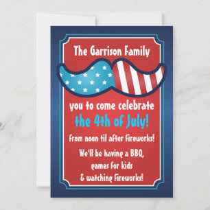 Mustache Bash 4th of July Party Invitations