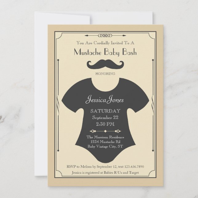 Mustache Bash Baby Shower Invitation (Front)