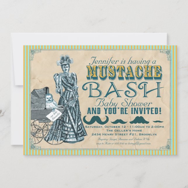 Mustache Bash Baby Shower Invitation (Front)