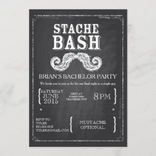 Mustache Bash Bachelor Party Chalkboard Hipster Invitation