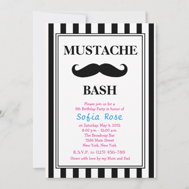 Mustache Bash Birthday Invitation (Front)