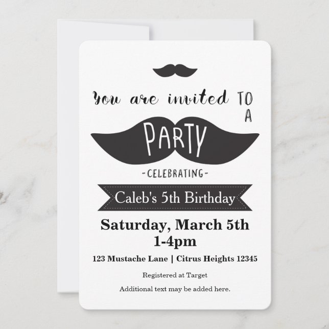 Mustache Bash Birthday PARTY Modern Invitations (Front)