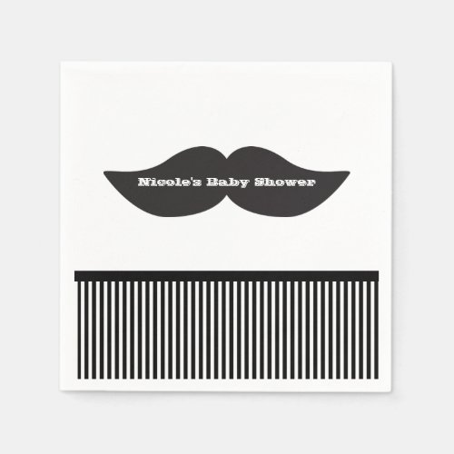 Mustache Bash Black  White Striped Party Napkins