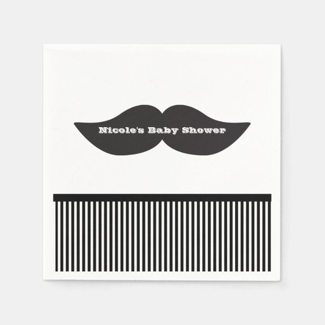 Mustache Bash Black & White Striped Party Napkins (Front)