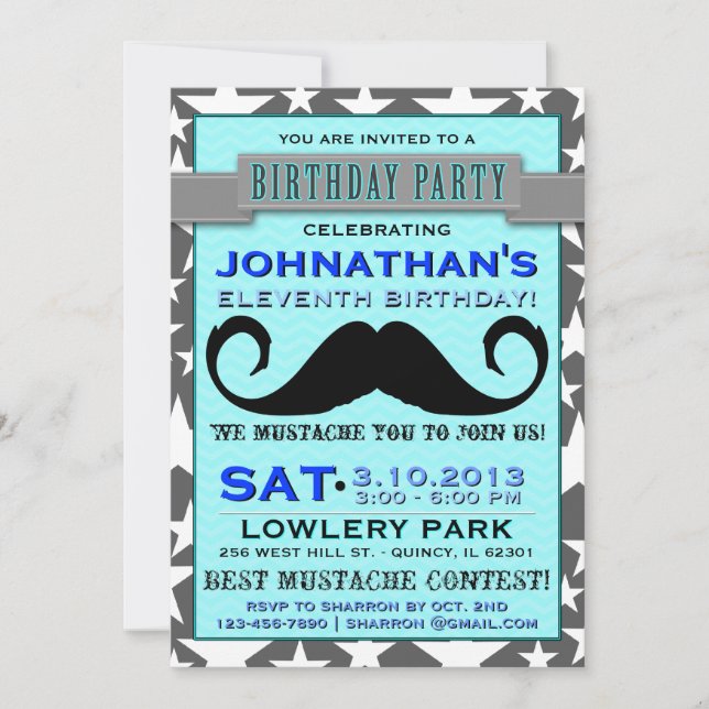 Mustache Bash Chevron Birthday Party Invitation (Front)
