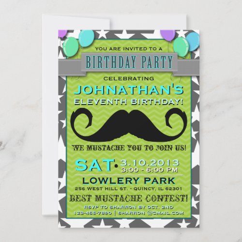 Mustache Bash Chevron Birthday Party Invitation