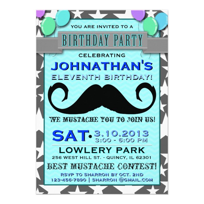 Mustache Bash Chevron Birthday Party Invitation