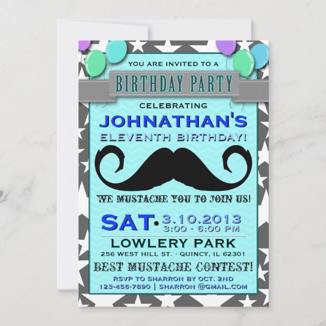 Mustache Bash Chevron Birthday Party Invitation (Front)
