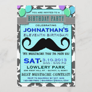 Mustache Bash Chevron Birthday Party Invitation