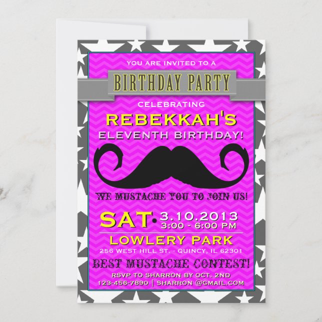 Mustache Bash Chevron Birthday Party Invitation (Front)