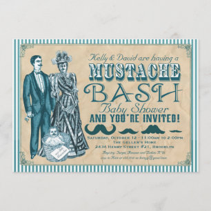 Mustache Bash Couples Baby Shower - Blue and White Invitation