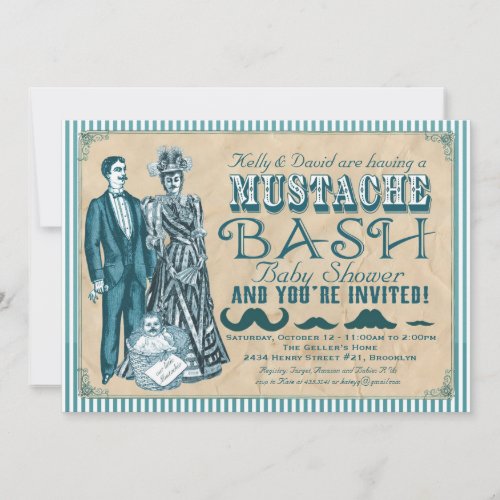 Mustache Bash Couples Baby Shower - Blue and White Announcements