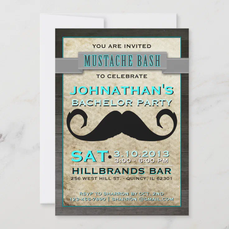 Mustache Bash Hipster Bachelor Party Invitation | Zazzle