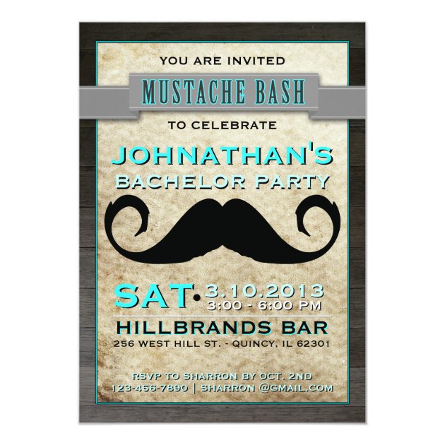 Mustache Bash Hipster Bachelor Party Invitation