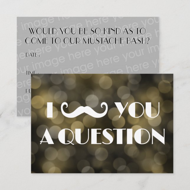Mustache Bash Question Bokeh Lights Invitations (Front/Back)