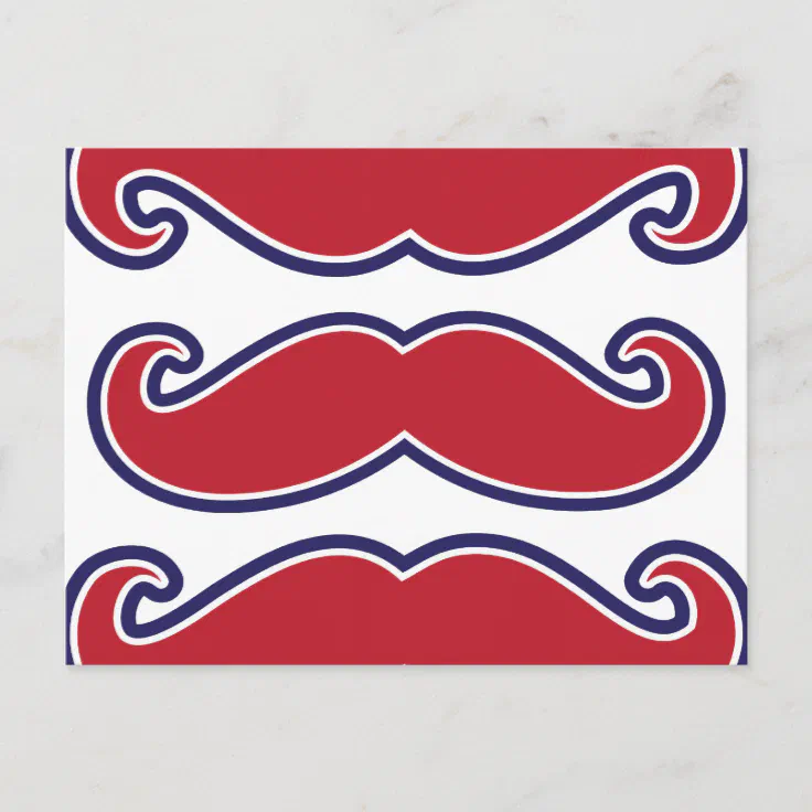 Mustache Bash Red White And Blue Postcard Zazzle