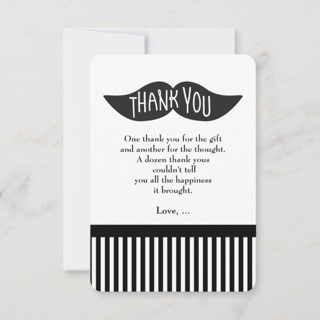 Mustache Bash Striped Modern Thank You Card (Front)