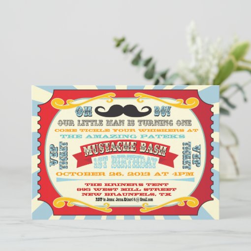 Mustache Bash Ticket Birthday Invitation Zazzle