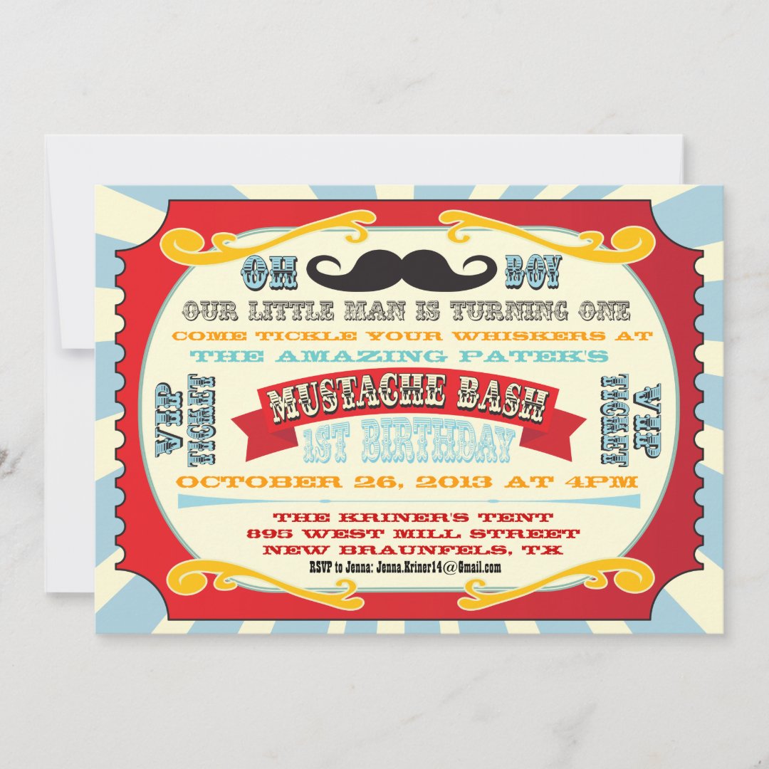 Mustache Bash Ticket Birthday Invitation Zazzle